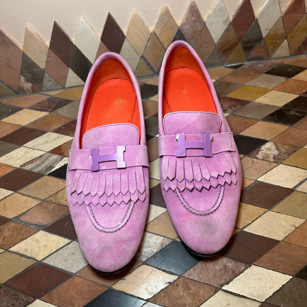 Hermès Royal Suede Loafer Ladies' Purple Constance Fringe - Size 38 - With Box